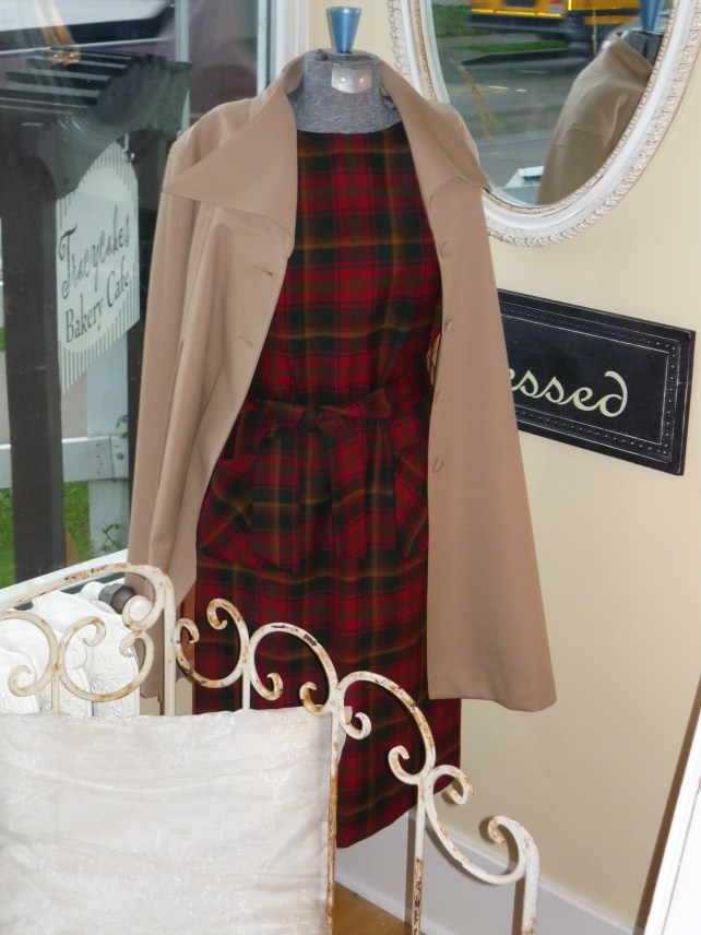 Red plaid wool jumper and camel-coloured cape.  SO fall!