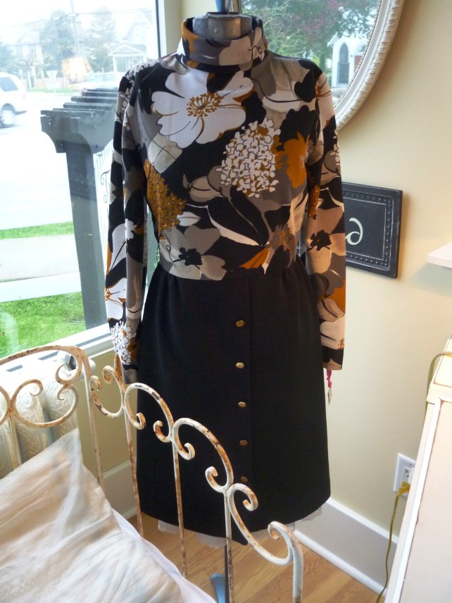 This dress is so cool: it reminds of an awesome 70s couch or upholstered headboard or something. I'd wear it with thick tights and flats for a comfy but hip look.