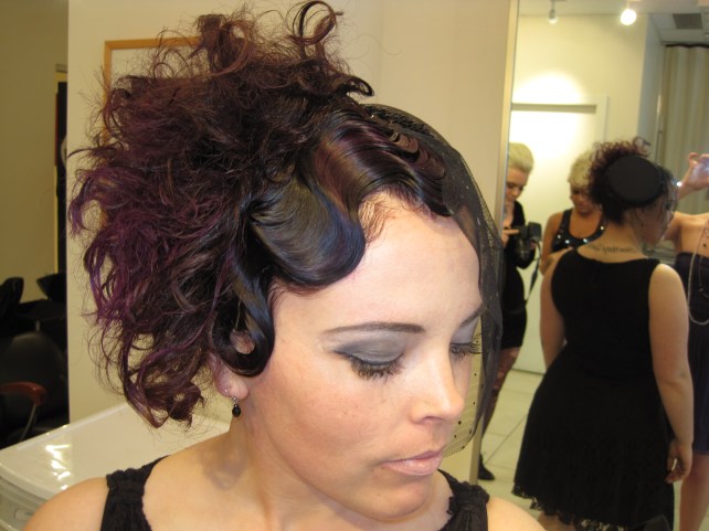 This was for my cousin's hair show in Vancouver.  Finger waves, teasing, and there was some purple in there.  I would never do this style on purpose, but it was a fun day!