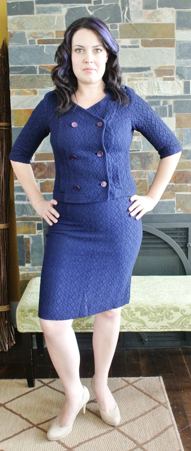 Sticking with the nautical theme, we have a 60s sweater suit.  Corine said this was really comfortable, and as you can see it looks incredibly flattering on her.