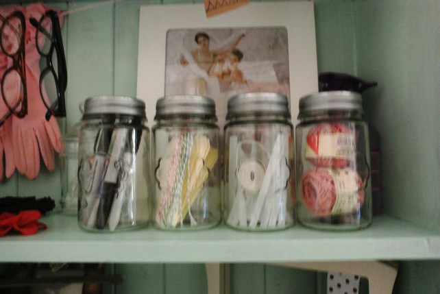 These little jars from Target hold string, glue sticks, labels and pens.