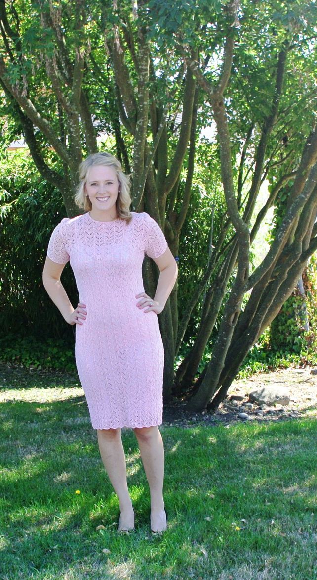 Pink scalloped edge crochet dress