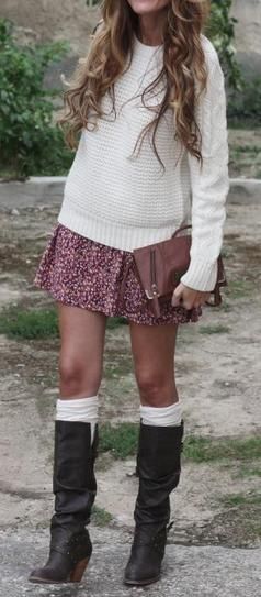 This sweater warms up a summer dress paired with tights and boots.