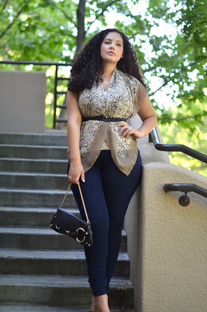 Belted, this scarf is a perfect top.  Just remember to wear a tank under it!