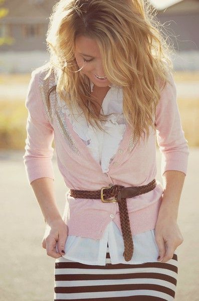 This cardi is closed around a button-up shirt, then belted.