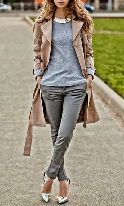 Great-fitting trench dresses up a chill outfit and fancy shoes.