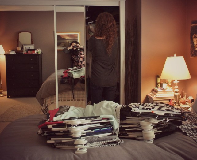 First step: empty closet contents onto the bed.