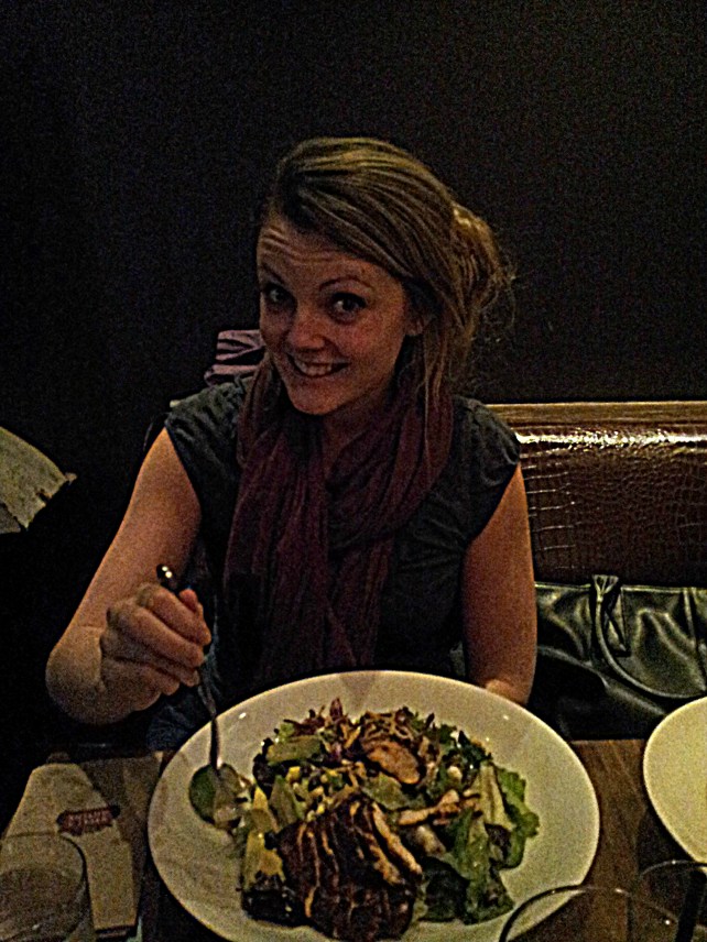My beautiful little sister and her salad.  Seriously, you guys: best salad in the world is called the Santa Fe chicken salad at Earls: check it out.