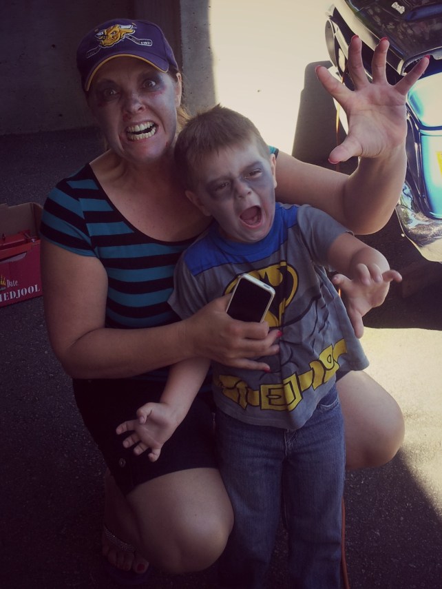 On Zombie Walk day in White Rock, all done up with my nephew Holden.