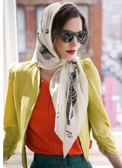 A very vintage look: tie around the back of your head and neck, go drive a convertible.  